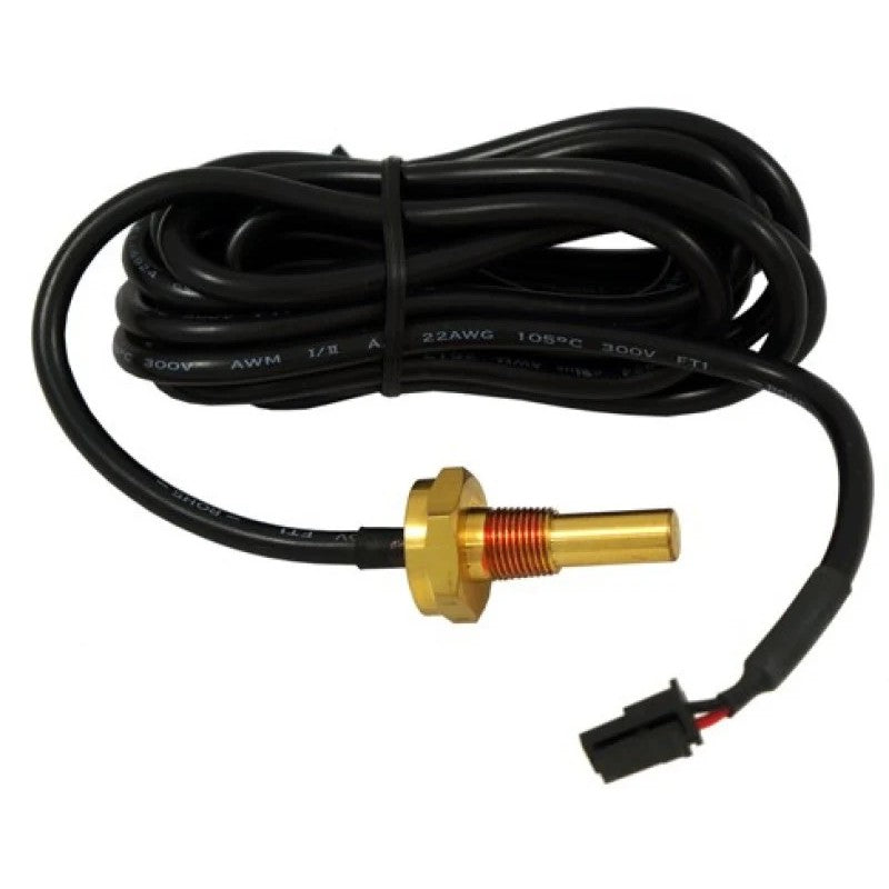 Brass-bodied temperature sensor for Innovate Motorsports gauges featuring a threaded base and two-pin electrical connector.