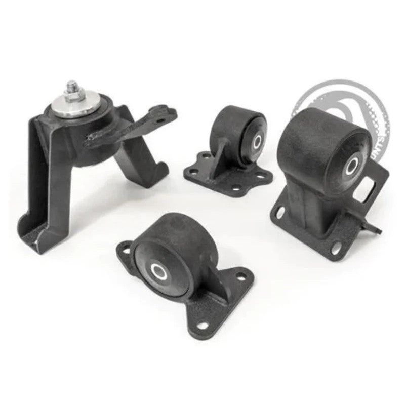 Black powder-coated steel engine mount kit with 75A polyurethane bushings for 2000-2005 Toyota MR2 Spyder.