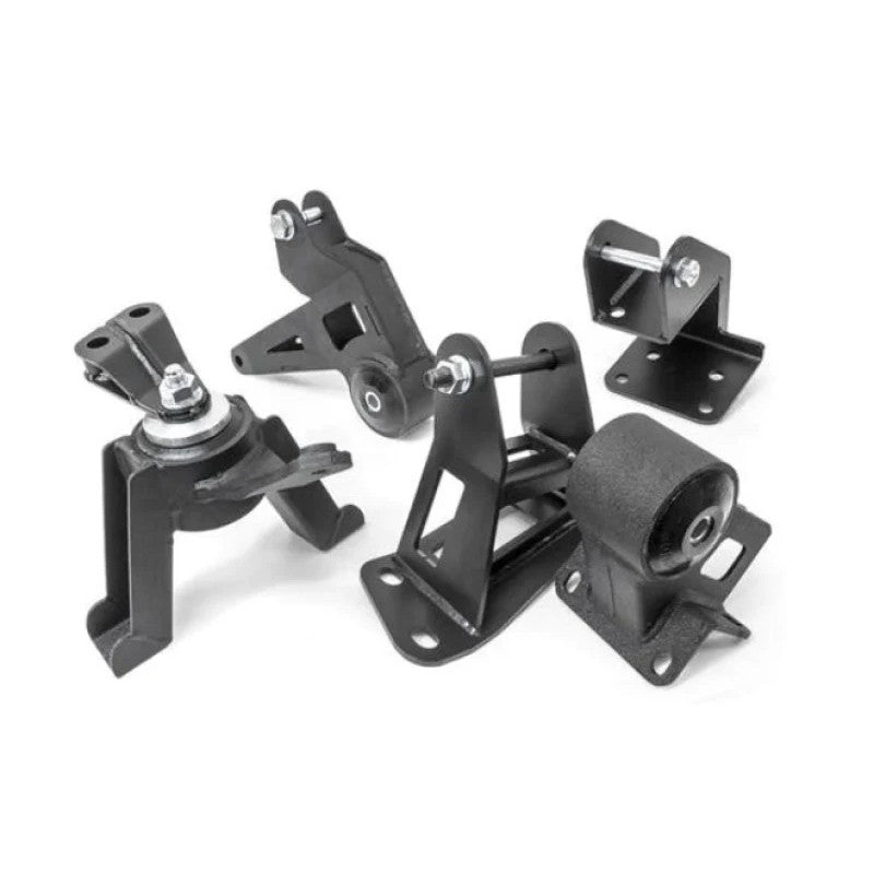 Innovative Mounts black powder-coated steel engine swap mounts with 75A bushings for Toyota MR2 Spyder K-Series swap.