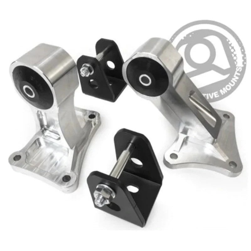 CNC-machined silver billet aluminum engine mounts with 75A black bushings for 2000-2009 Honda S2000 F-Series