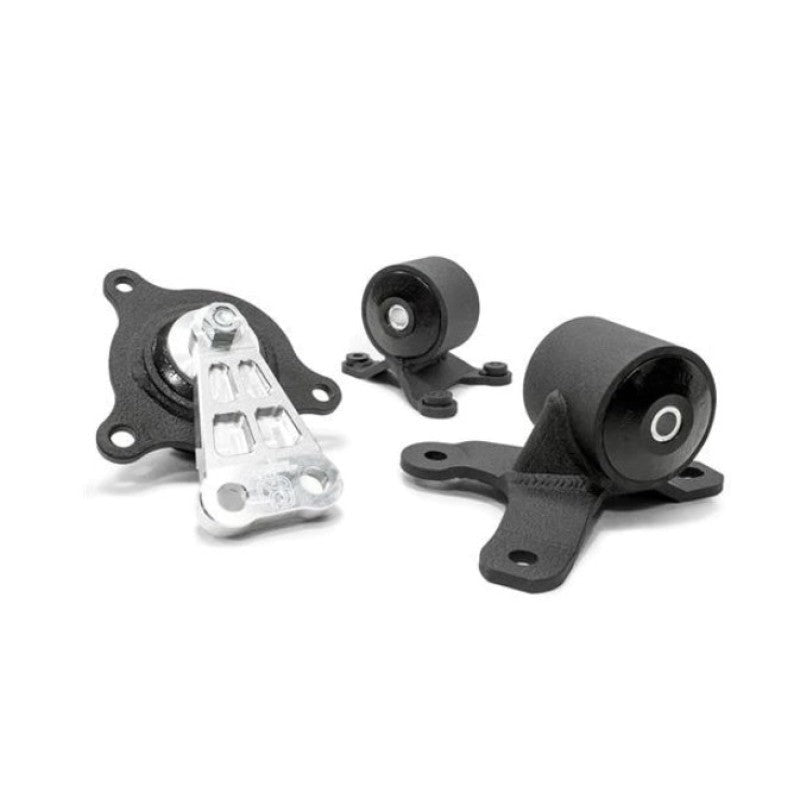 Innovative Mounts black steel K-series engine mounts with red 95A bushings for 2002-2005 Honda Civic.