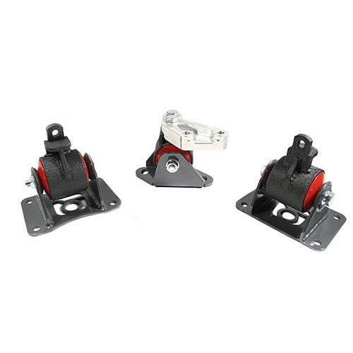 Black steel engine mount kit with 85A durometer bushings for 2004-2008 Acura TL J-Series engines.