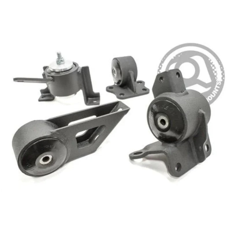 Black powder-coated steel engine mount kit with 75A polyurethane bushings for 2005-2012 Lotus Elise and Exige 2ZZ.