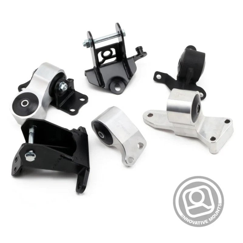 Three silver billet aluminum engine mounts with black 75A polyurethane bushings for 2006-2011 Honda Civic Si