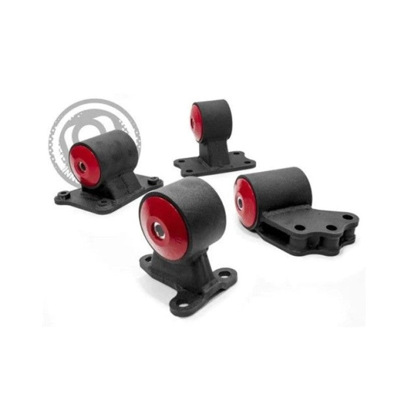 Innovative Mounts black powder-coated steel engine mounts with 75A polyurethane bushings for 1991-1999 Mitsubishi 3000GT.