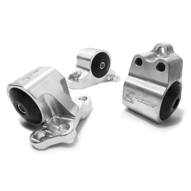 Silver billet aluminum 3-bolt engine mount kit with solid bushings for 1992-1995 Honda Civic B/D-series engines.