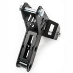 Black powder-coated steel rear T-bracket for B-Series engines in Honda Civic and Acura Integra chassis.
