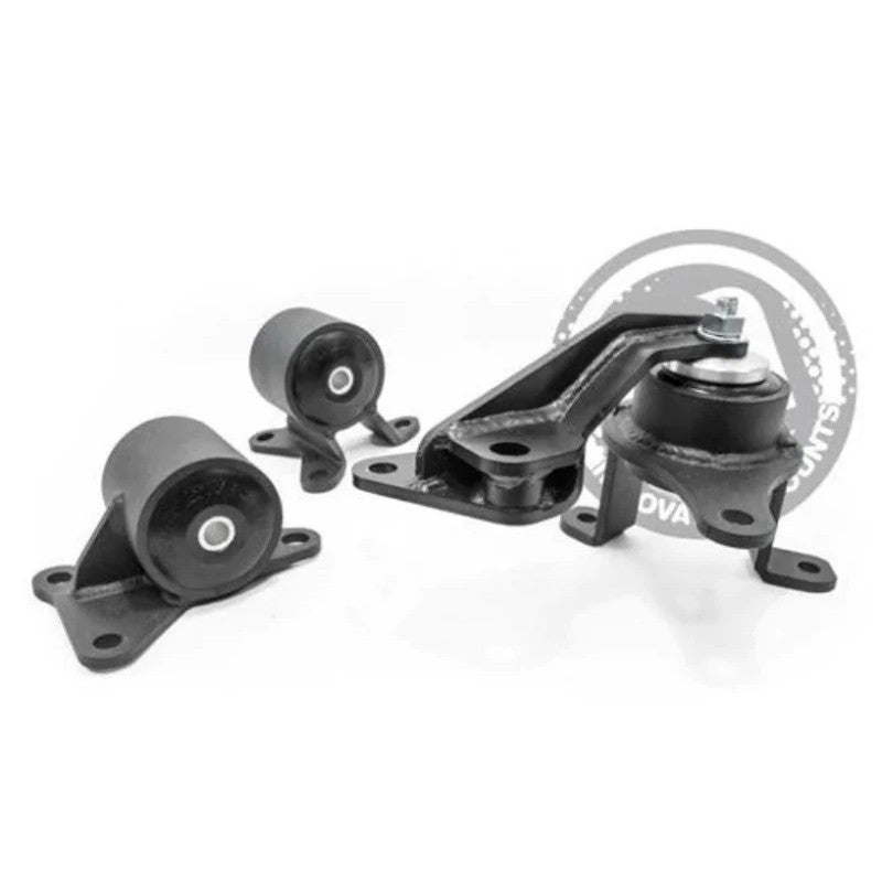 Black powder-coated steel engine mounts with 75A polyurethane bushings for 1998-2002 Honda Accord F-Series.