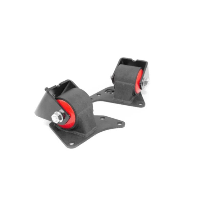 Black powder-coated steel replacement engine mounts with 75A polyurethane bushings for 1999-2000 Mazda Miata NB