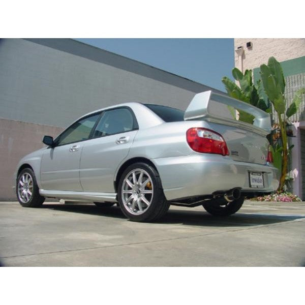 Invidia N1 cat-back exhaust system featuring 76mm stainless steel piping and a polished canister for 2002-2007 Subaru WRX STI