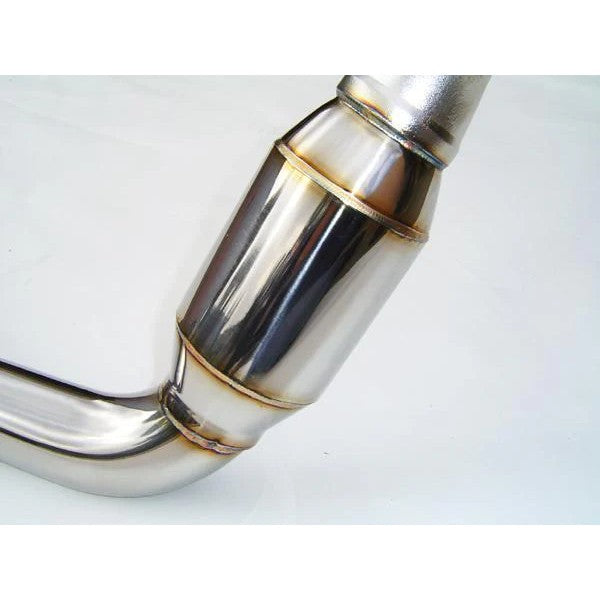 Polished Invidia divorced wastegate downpipe with high-flow cat for automatic 2005-2006 Subaru Legacy GT