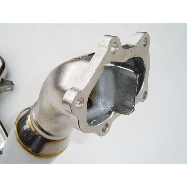 Invidia HS08SW1DPC polished stainless steel divorced wastegate downpipe for Subaru turbo models.