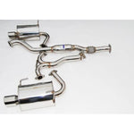 Invidia Q300 cat-back exhaust system with mandrel-bent stainless steel piping and dual polished exhaust tips.