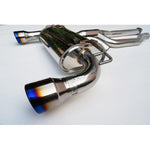 Invidia Q300 cat-back exhaust system with stainless steel piping and dual burnt titanium tips for Mitsubishi Evolution X