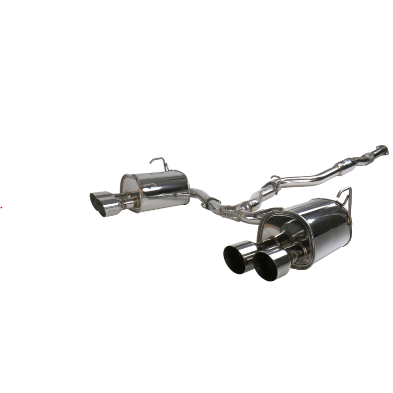 Invidia Q300 stainless steel cat-back exhaust system with quad single-layer tips and mandrel-bent piping