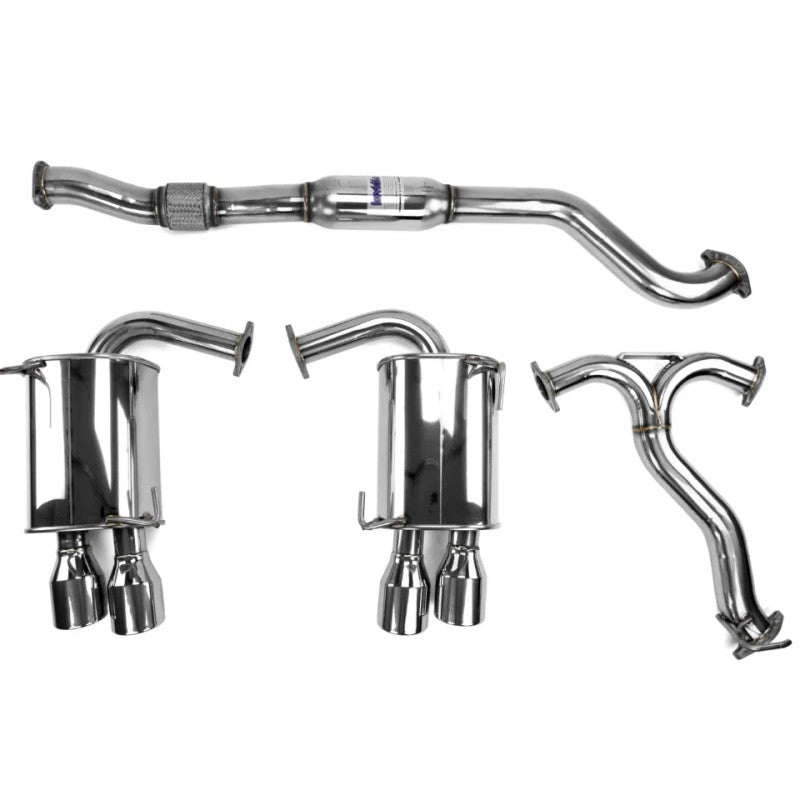 Invidia Q300 cat-back exhaust system with quad burnt titanium tips for 2015-2021 Subaru STI sedan.