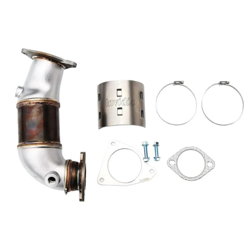 Invidia stainless steel J-pipe for 2022+ Subaru WRX featuring a high-flow catalytic converter and machined flanges.