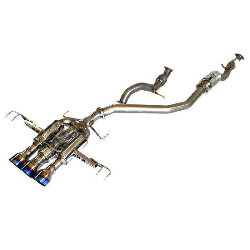 Invidia R400 cat-back exhaust system for FL5 Civic Type R with single layer burnt titanium tips and non-polished piping.