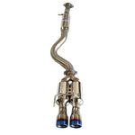 Stainless steel Invidia R400 cat-back exhaust with triple blue-burnt rolled titanium tips for Toyota GR Corolla.
