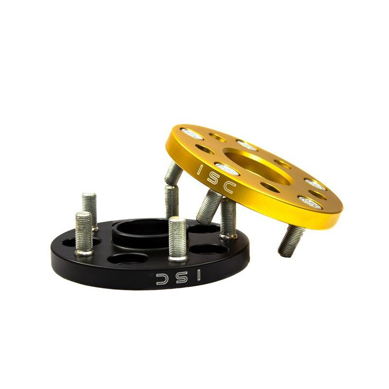 Set of four black ISC Suspension 25mm wheel adapters for 5x100 to 5x114 bolt pattern conversion.