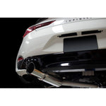 ISR Performance GT single exit exhaust system for Infiniti Q60 Coupe RWD showing the polished piping and resonator.