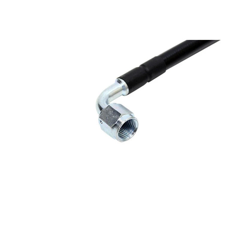 ISR Performance high pressure power steering line with braided hose and silver fittings for Nissan 350Z.