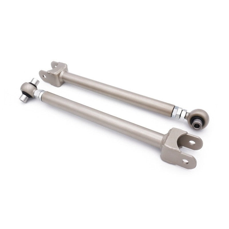 A pair of ISR Performance adjustable rear toe arms with rod ends for Infiniti Q50 and Q60 chassis.