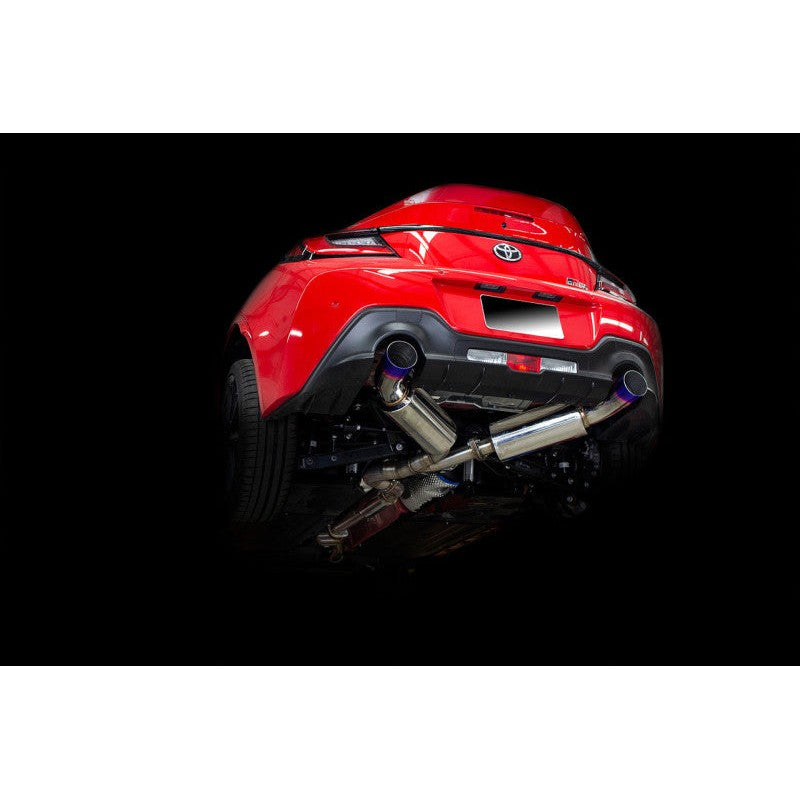 ISR Performance ST Series single-exit exhaust system featuring a polished finish and a burnt blue tip.