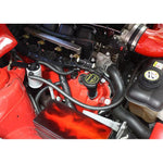 Clear anodized J&L Oil Separator 3.0 for 2005-2010 Ford Mustang GT with quick-connect PCV lines and knurled tank.