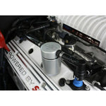 Clear anodized billet aluminum J&L 3.0 passenger side oil separator with black quick-connect PCV hoses.