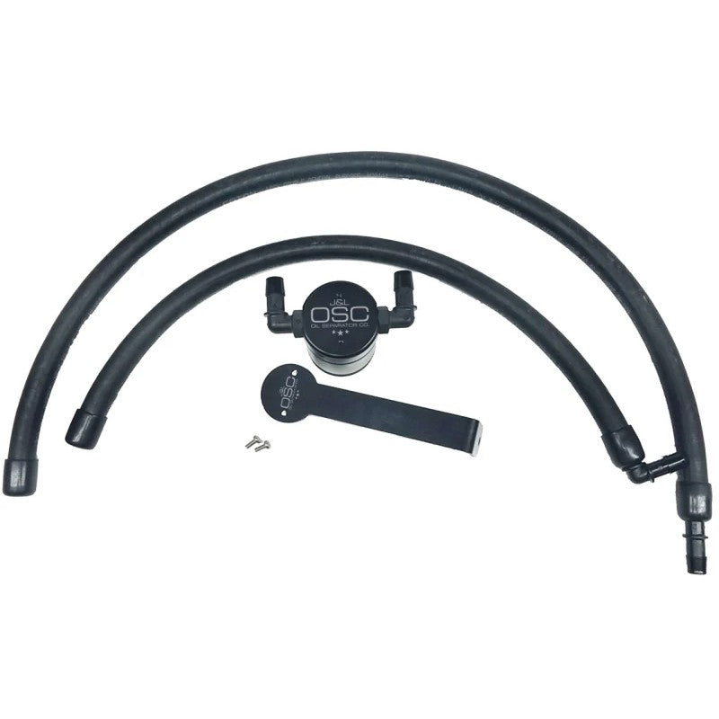 Black anodized billet aluminum J&L Oil Separator 3.0 for 2009-2021 Dodge Ram 1500 5.7L passenger side.