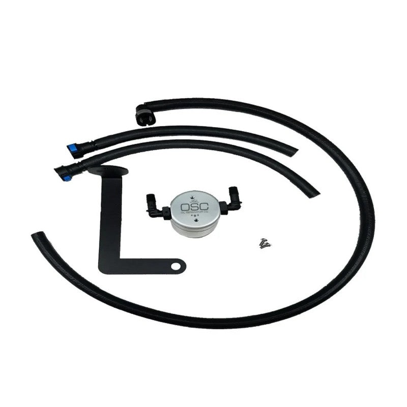 Clear anodized billet aluminum J&L 3.0 passenger side oil separator for 2010-2015 Chevrolet Camaro 6.2L.