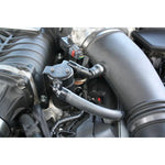 Black anodized J&L 3.0 Driver Side Oil Separator with quick-connect fittings for 2011-2017 Ford Mustang GT.