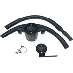 Black anodized billet aluminum J&L Oil Separator 3.0 for Ford Focus ST with knurled base and internal mesh filter