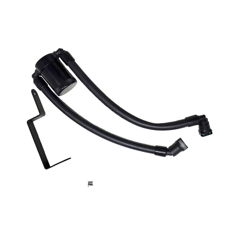 Black anodized J&L 3.0 billet aluminum passenger side oil separator for 2013-2017 Ford Explorer Sport