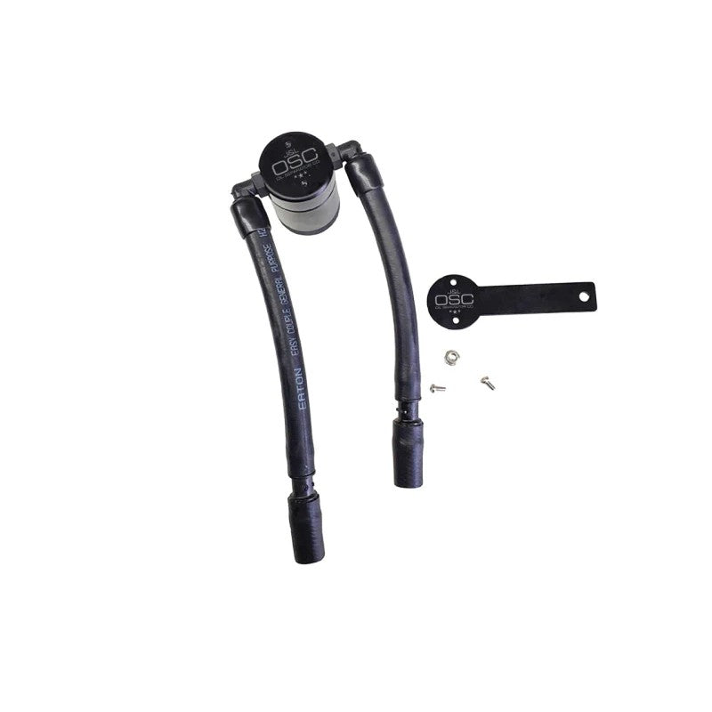 Black anodized J&L Oil Separator 3.0 with knurled base for passenger side 2014-2020 Ford Fusion 1.5L