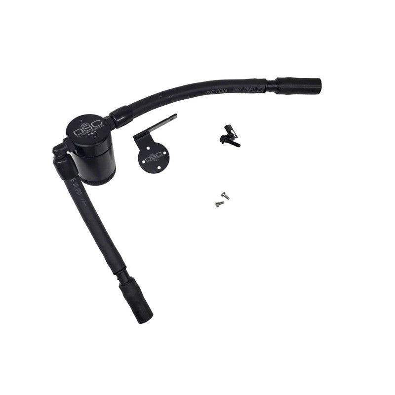 Black anodized J&L Oil Separator 3.0 with quick-connect hoses for 2017-2019 Ford Escape 1.5L EcoBoost