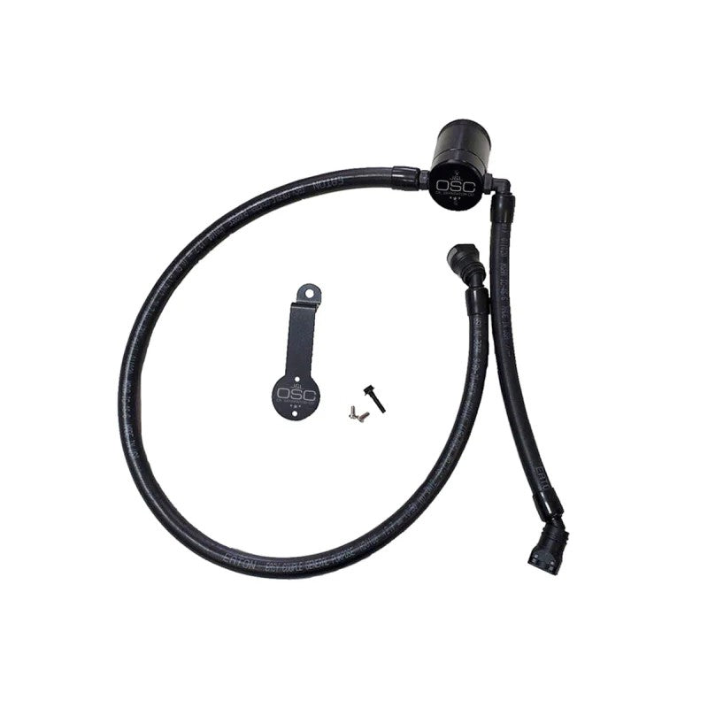 Black J&L 3.0 oil separator with hoses and quick-connect fittings for 2018-2025 Jeep 3.6L engines