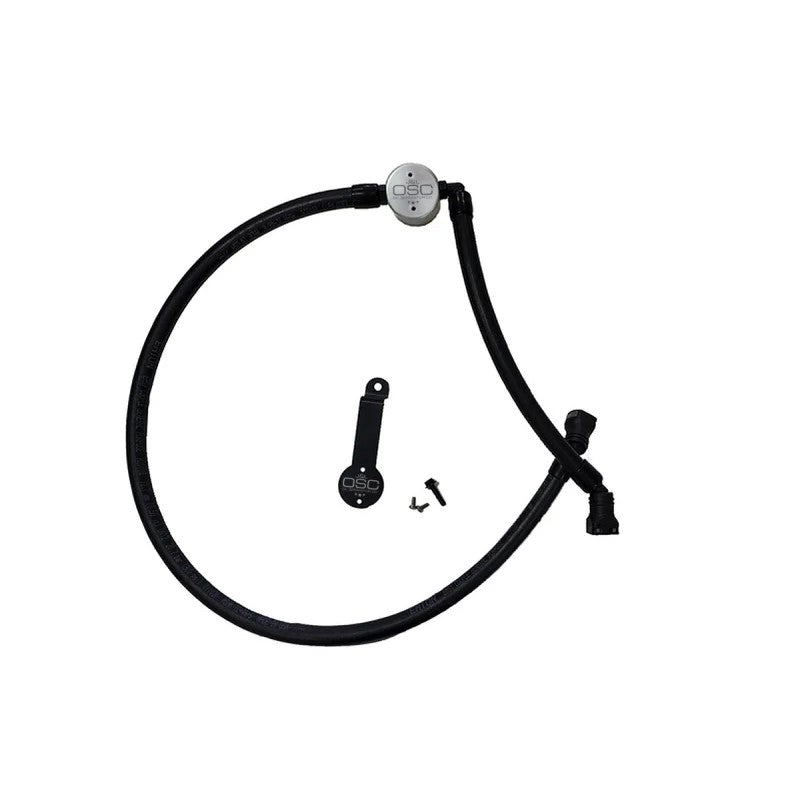 Clear anodized billet aluminum J&L Oil Separator 3.0 with quick-connect PCV hoses for Jeep Wrangler 3.6L.