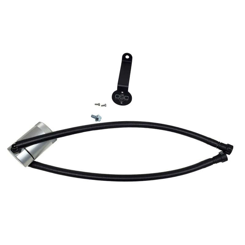 Clear anodized billet aluminum J&L Oil Separator 3.0 with quick-connect PCV fittings for 6.6L Chevy and GMC HD trucks.