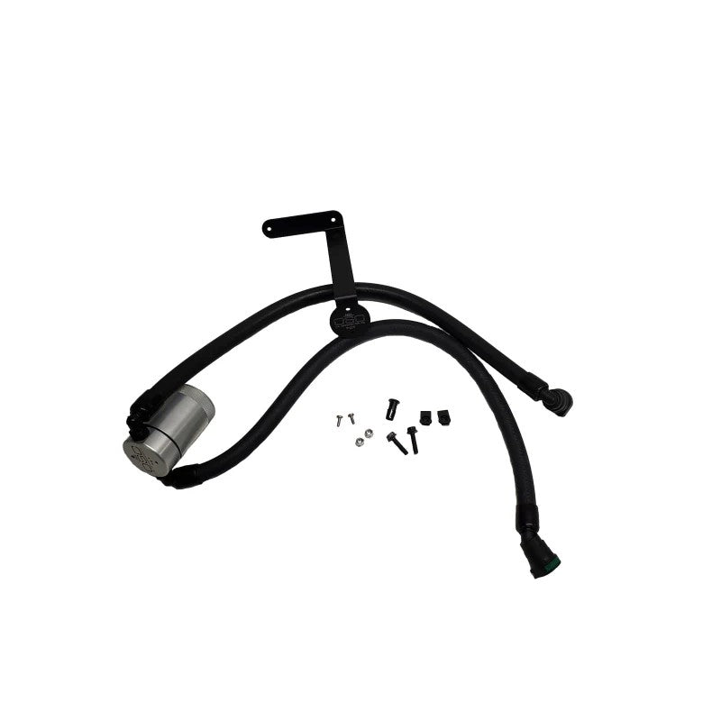 J&L Oil Separator 3.0 in clear anodized billet aluminum for 2011-2025 Ford F-150 passenger side installation.