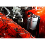 Clear anodized billet aluminum J&L 3.0 oil separator with quick-connect hoses for 2015-2023 Mustang EcoBoost.