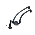 Black anodized billet aluminum J&L Oil Separator 3.0 with quick-connect fittings and braided hoses.