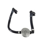 J&L 3.0 clear anodized billet aluminum oil separator with factory-style quick-connect hoses for 2018-2023 Mustang GT
