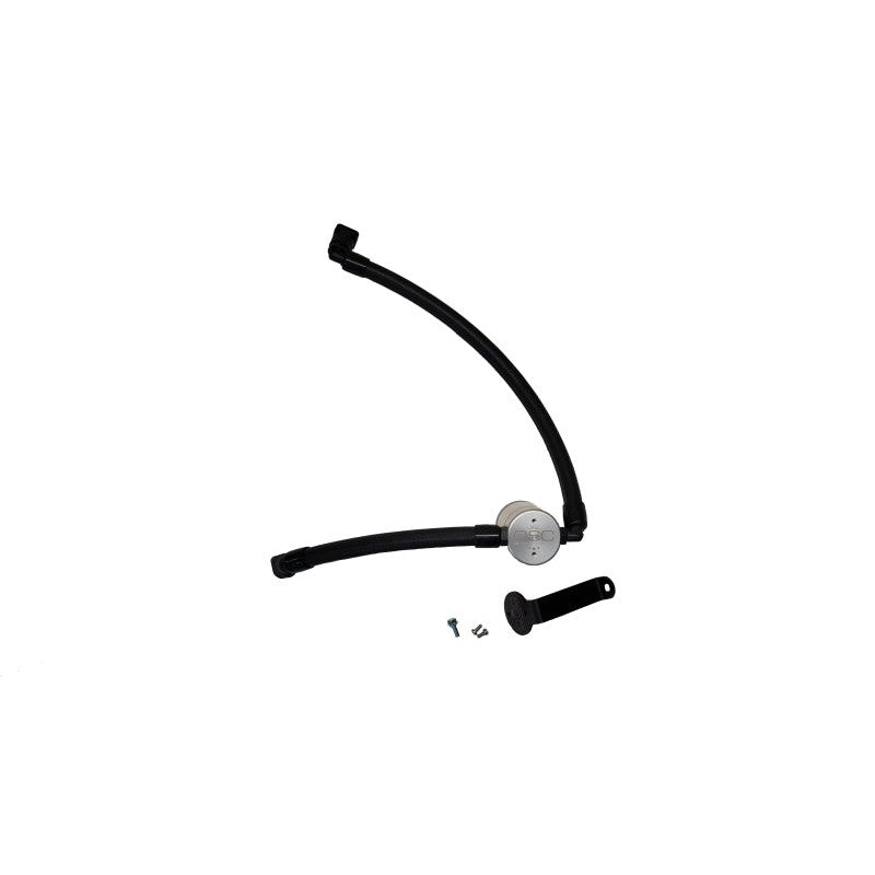 Clear anodized J&L billet aluminum oil separator for 2021-2025 Ford Bronco 2.7L passenger side.