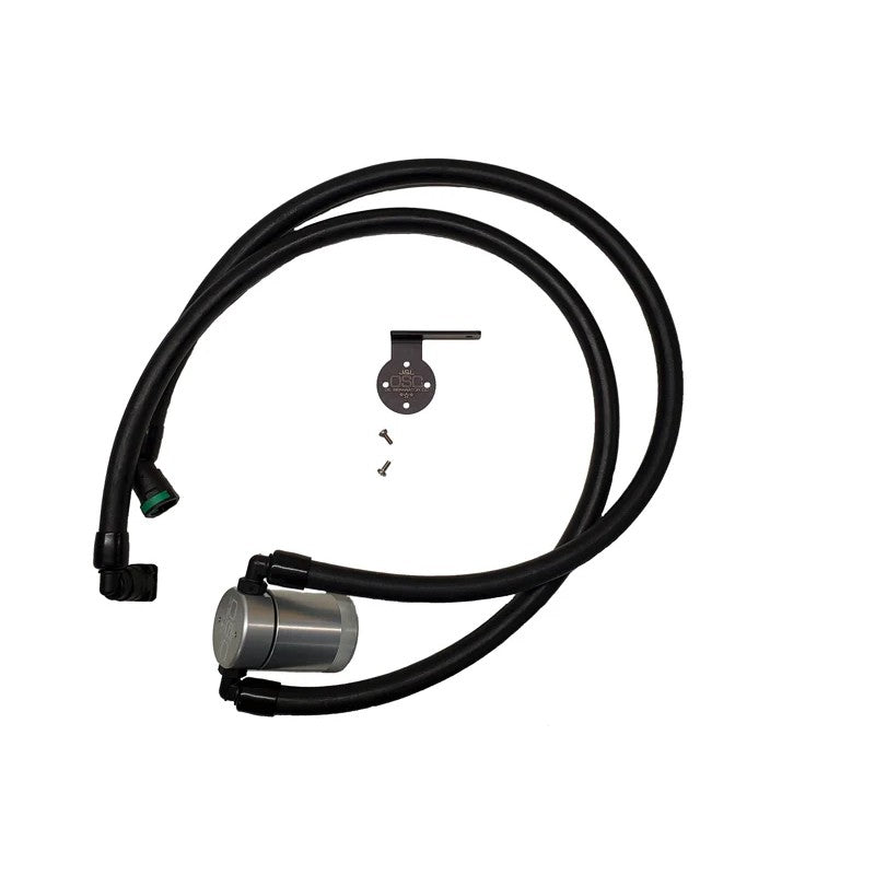 Clear anodized J&L Oil Separator 3.0 for 2021-2026 Ford 3.5L with billet tank and quick-connect fittings.