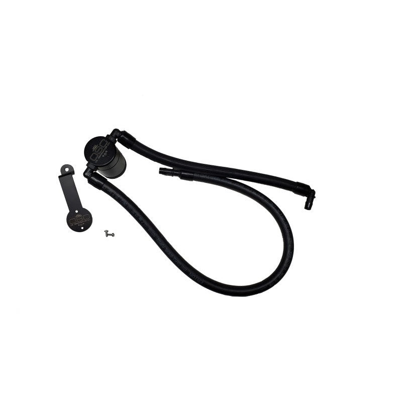 Black anodized billet aluminum J&L Oil Separator 3.0 for Jeep Wrangler 392 passenger side installation