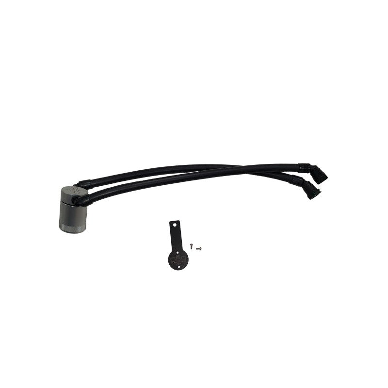 Silver billet aluminum J&L oil separator 3098D-C with quick-connect fittings and knurled base.