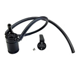 Black anodized J&L 3.0 driver side oil separator with billet aluminum construction and knurled tank base.