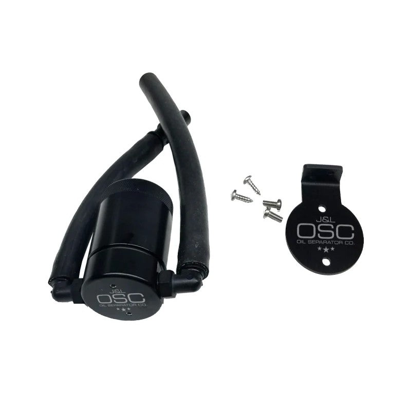 Black anodized J&L 3.0 billet aluminum oil separator for 1999-2004 Ford F-150 Lightning driver side